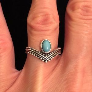 Silver Tone and Blue Stone Ring